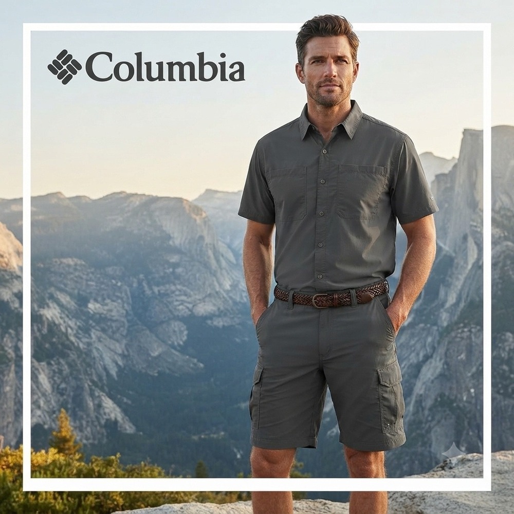Columbia GRT Mens Gray Nylon Cargo Shorts XXL Hiking Fishing Outdoor XM8438‎